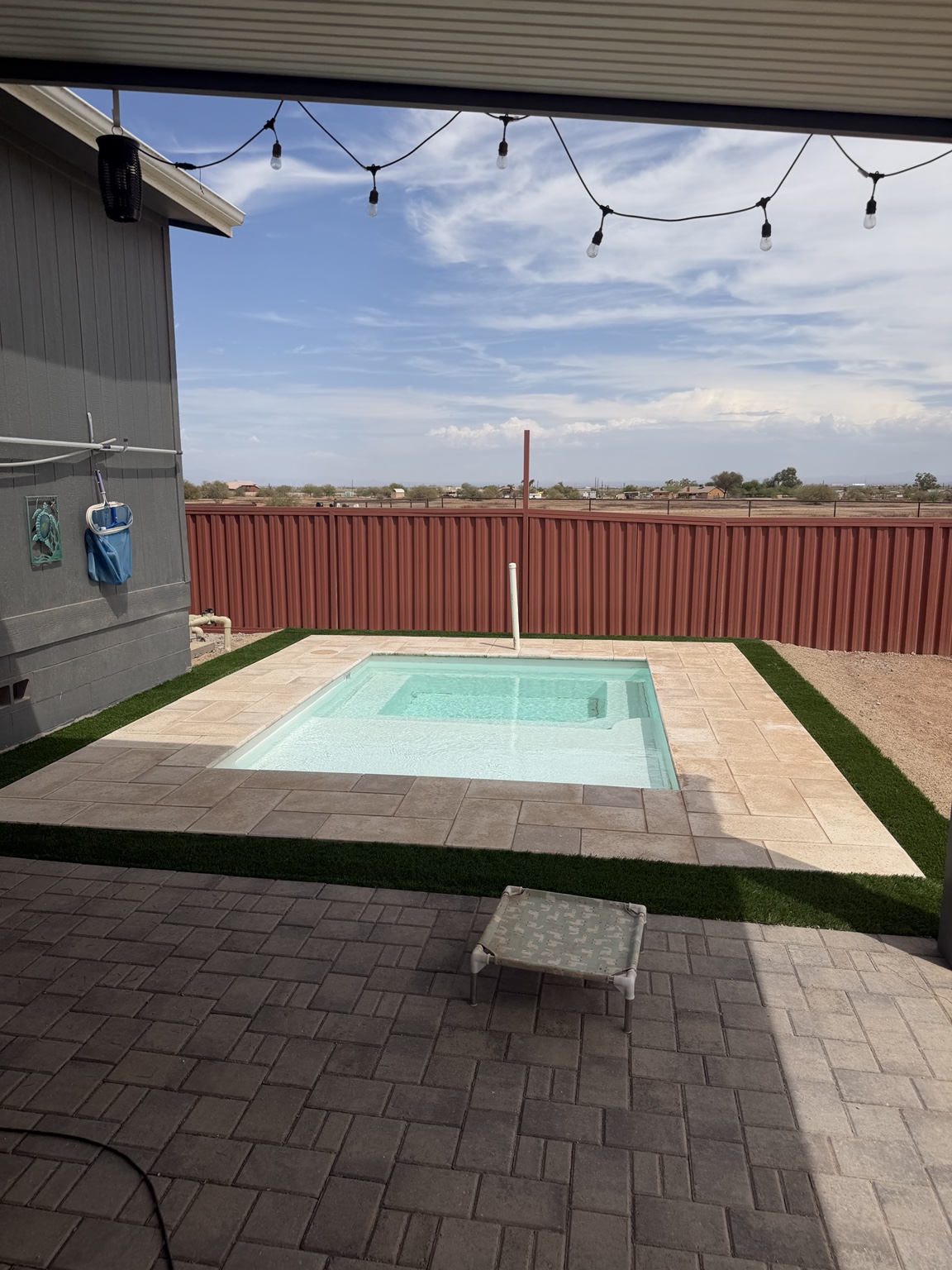 Desert Eagle Landscaping pool surround with pavers and artificial turf