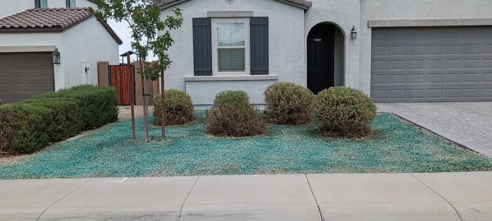 Seasonal weed-prevention treatment applied to front yard granite